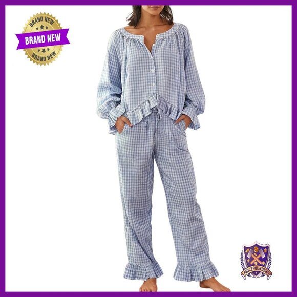 Other - Women's Long Sleeve Cotton Pajama Set 2 Piece Ruffle Pjs Loungewear